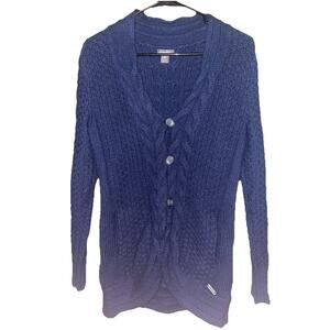 Eddie Bauer Lamb’s Wool Cardigan Womens Cable Knit Sweater Button Front Sz Small